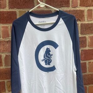 Chicago Cubs logo Navy and White Baseball Raglan Shirt